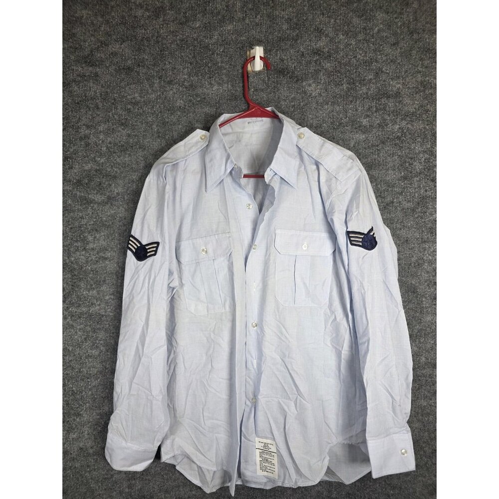 VINTAGE US Air Force Shirt Mens 16.5 Blue 1550 Long Sleeve Uniform Epaulets 90s